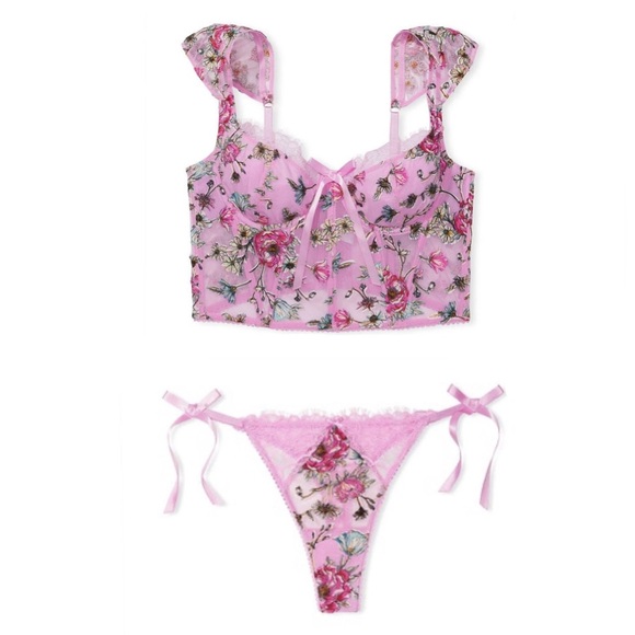 Victoria's Secret Pink Floral Embroidered Cap Sleeve Corset Top Women’s Medium - Picture 12 of 15